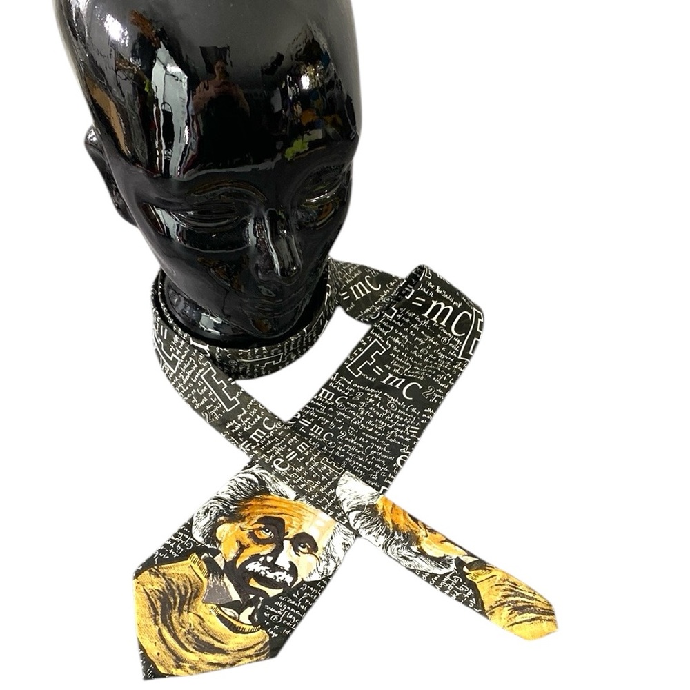 Vintage Albert Einstein Themed‎ Black Gold Neck Tie Necktie Museo Handmade Poly